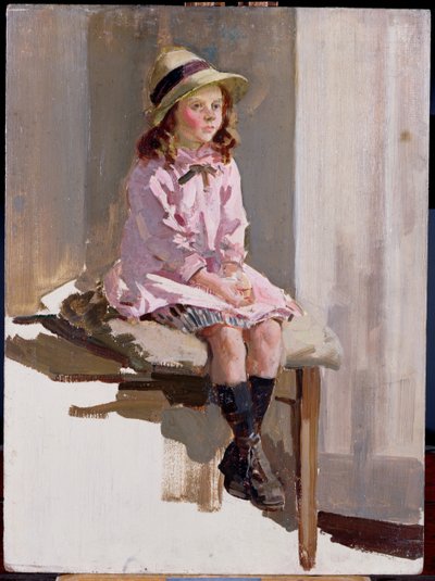 Portrait of a Young Girl in a Pink Dress and a Straw Hat by Harry Watson